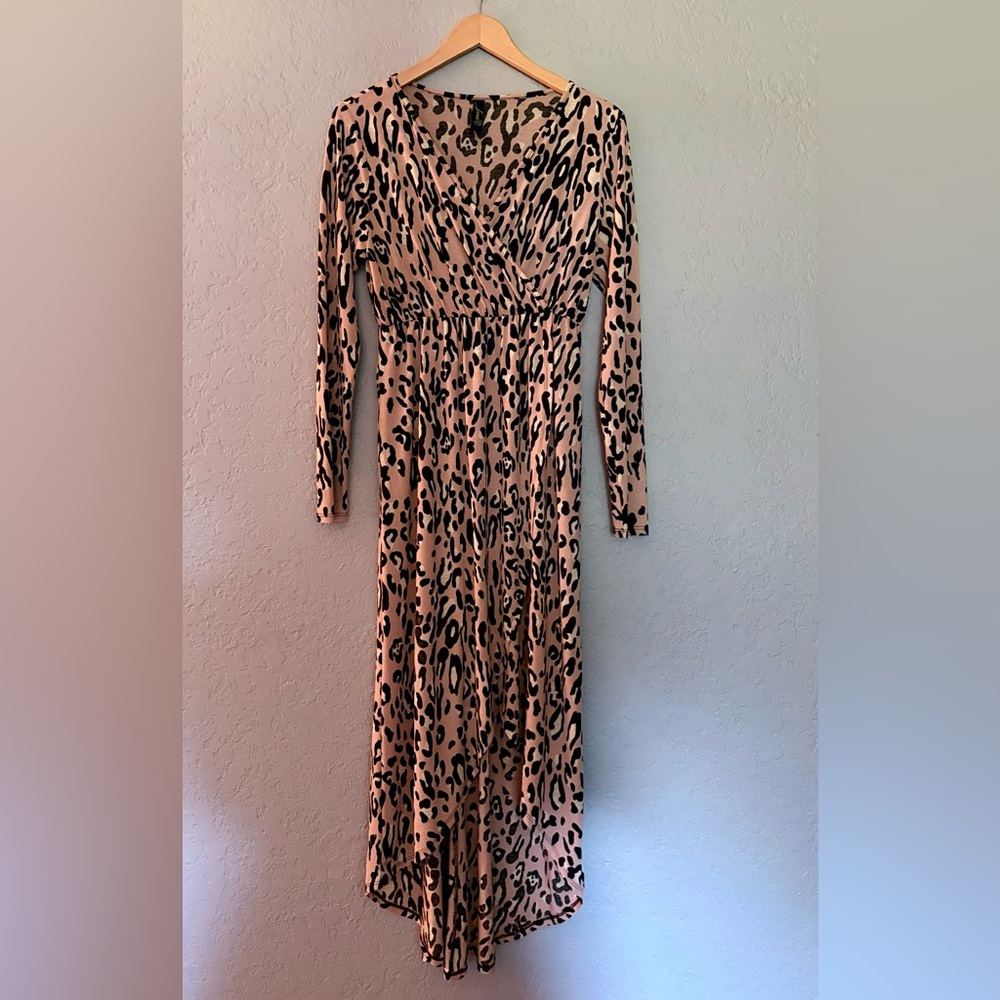 Source Unknown Brown and Black Tie Front Wrap Dress